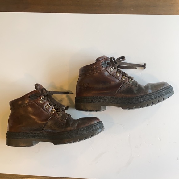 Timberland Brown Leather Hiking Ankle Boots Preowned Women Sz.6M man made soles - Picture 2 of 8